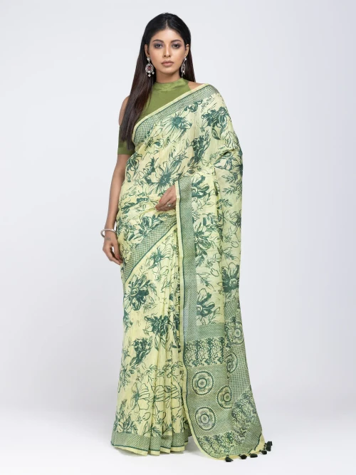 Mint Green Printed Endi Silk Saree